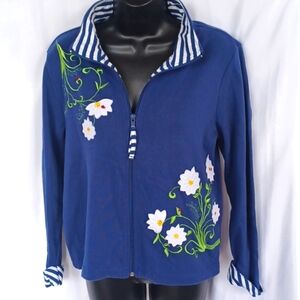 Decorated Originals Navy and White Zippered Sweatshirt, Embroidered, Lady Bugs!